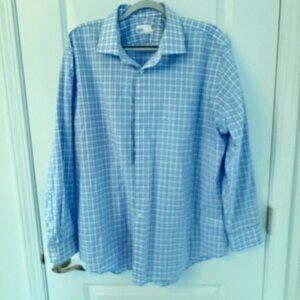 👔 Nordstrom Rack Blue Check Dress Shirt – Size 18 / 34-35 – Non-Iron - Slim Fit